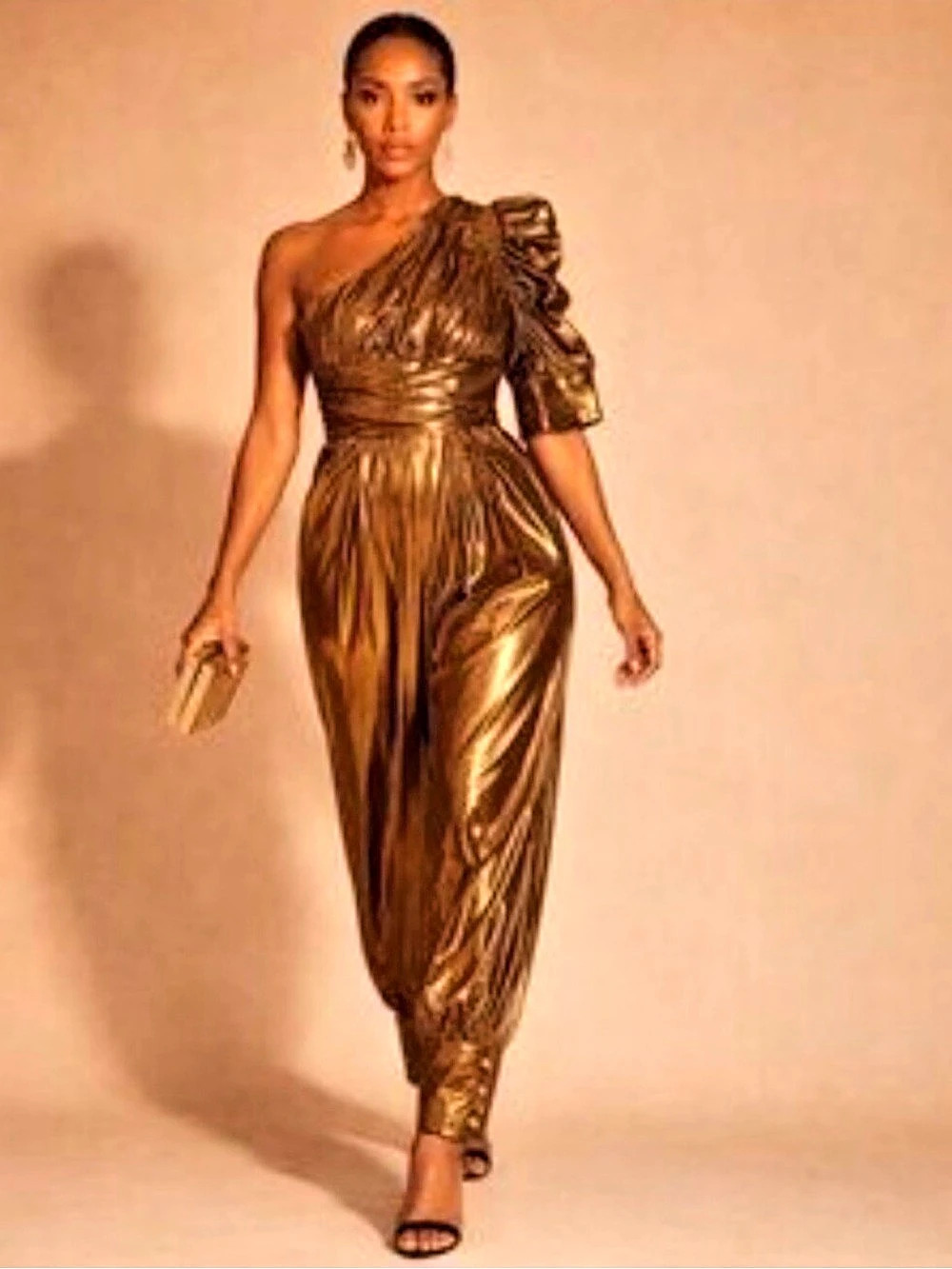L'ATISTE Metallic One-Shoulder Jumpsuit Size Medium NWT